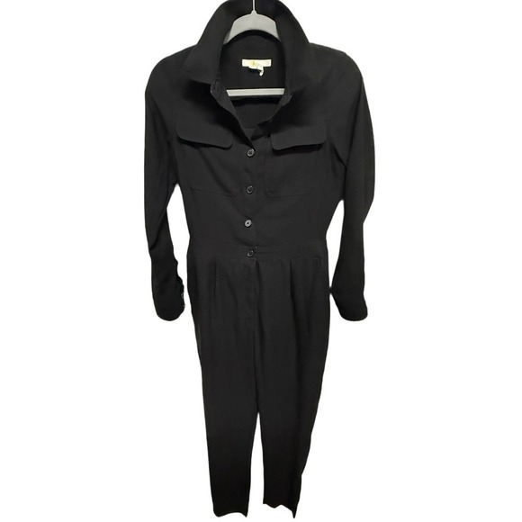 Boden Solid Black Zada Jumpsuit Long Sleeve Button Zipper Size US 4R UK 8R - Picture 3 of 8